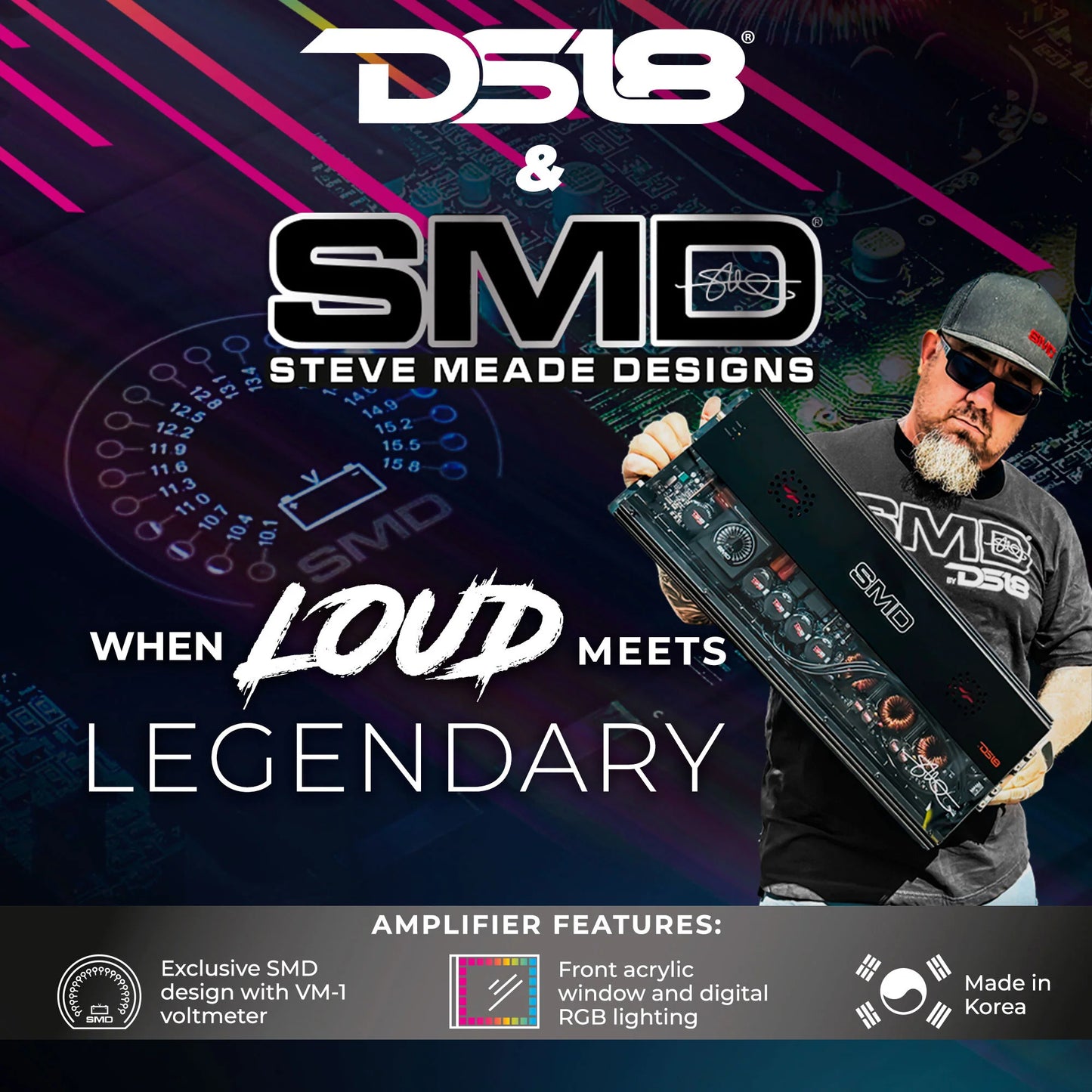 DS18 SMD-3000.1D 1-channel Steve Meade Collab Amp 3000W RMS at 1 Ohm