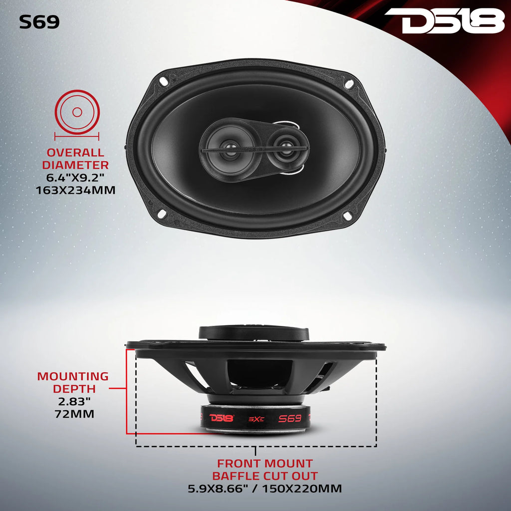 DS18 SELECT 6x9" 3-Way Coaxial Speaker | 240W RMS 4-Ohm