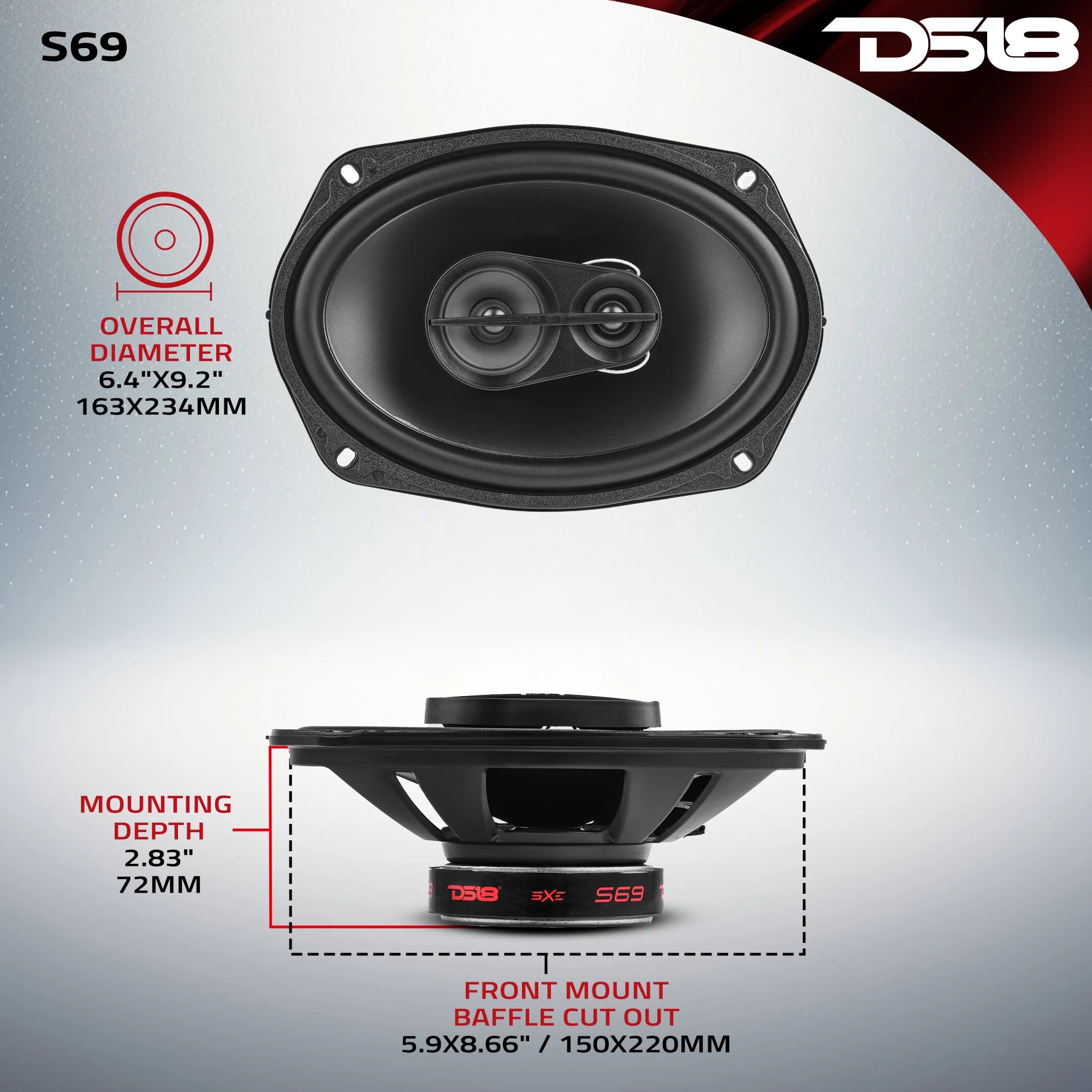 DS18 SELECT 6x9" 3-Way Coaxial Speaker | 240W RMS 4-Ohm
