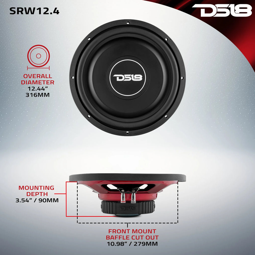 DS18 SRW Shallow-Mount 12" Subwoofer 220 Watts Rms SVC or DVC 4-Ohm