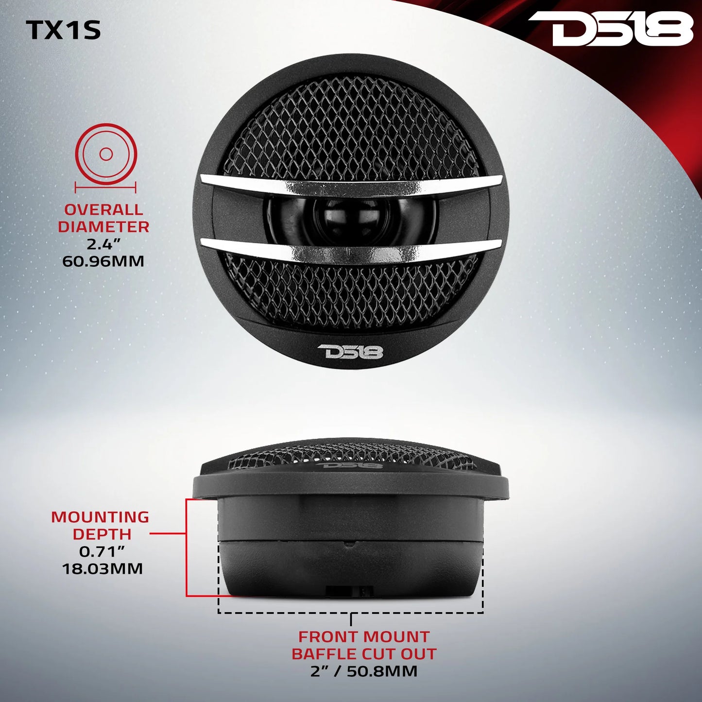 DS18 TX1 2" PEI Dome Ferrite Tweeter 0.5" VC 200 Watts
