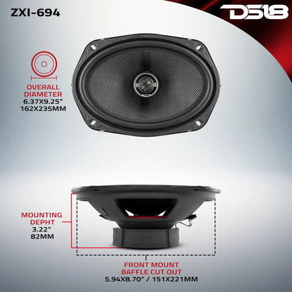 DS18 ZXI 6x9" 2-Way Coaxial Speakers with Kevlar Cone | 120W RMS 4-Ohm