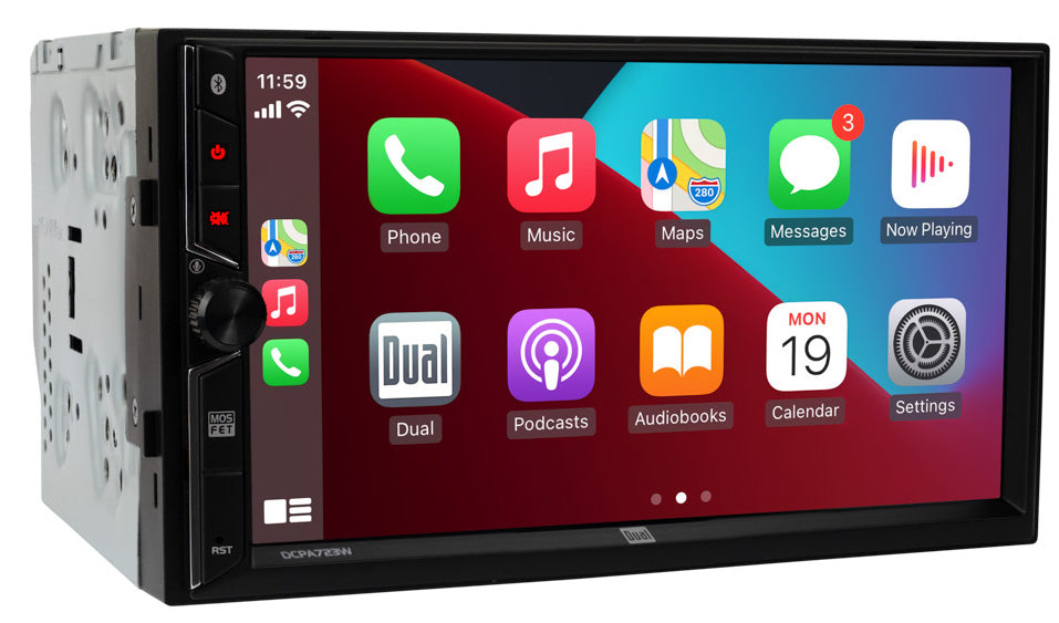 Dual DCPA723W 7" Double-Din Radio, Mechless, Wireless Apple Carplay, Android Auto