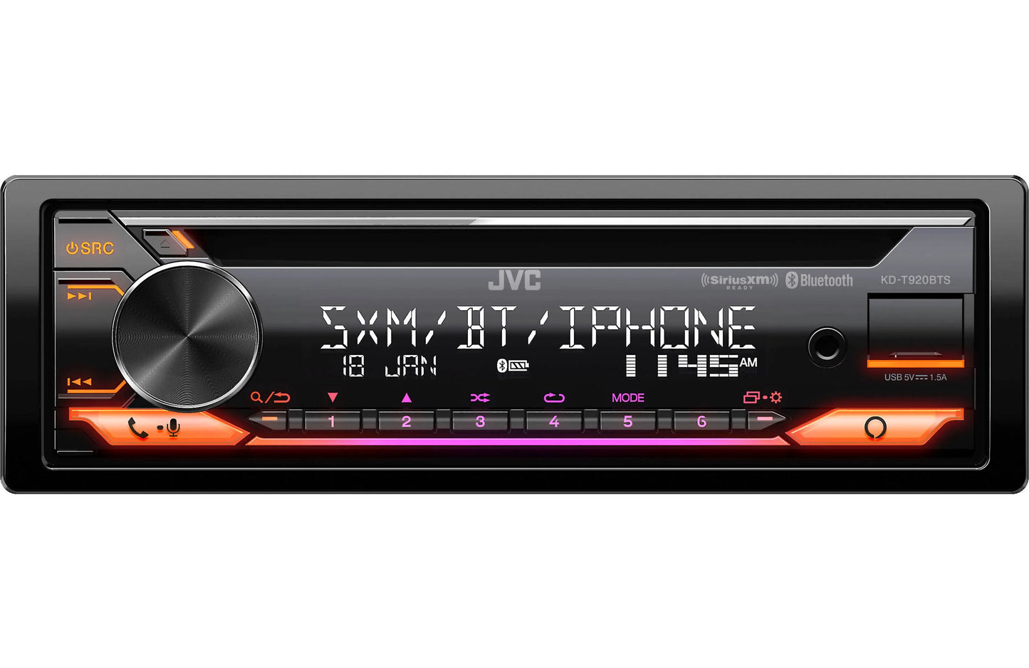 JVC KDT920BTS Single-Din CD Receiver, BT, SXM Ready