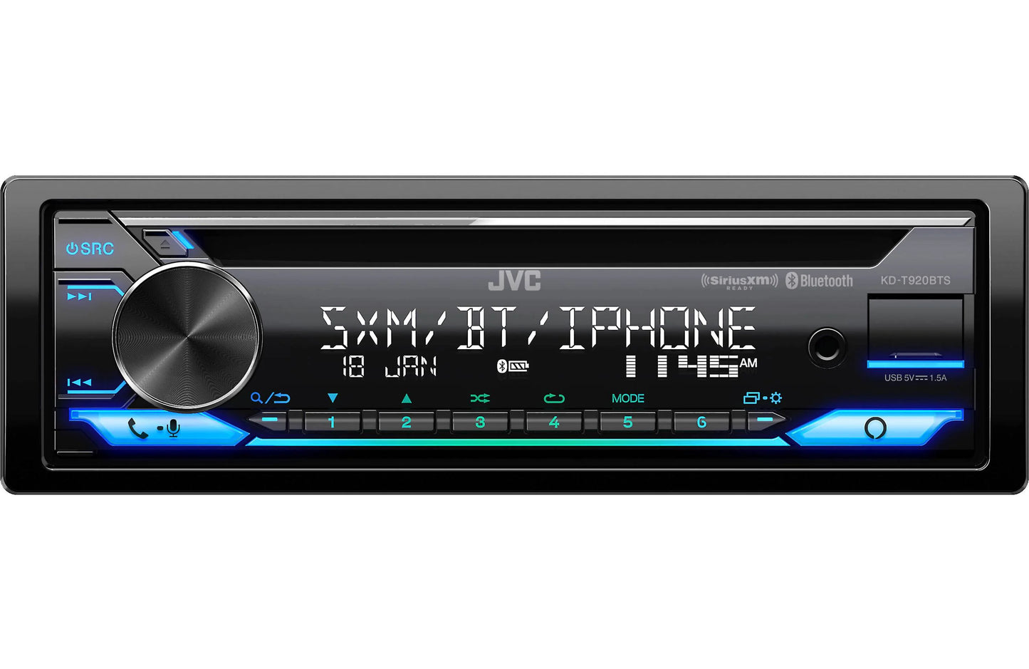JVC KDT920BTS Single-Din CD Receiver, BT, SXM Ready