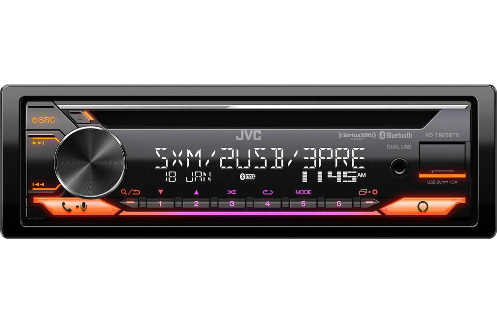 JVC KDT925BTS Single-Din CD Receiver, BT, SXM Ready, Dual USB