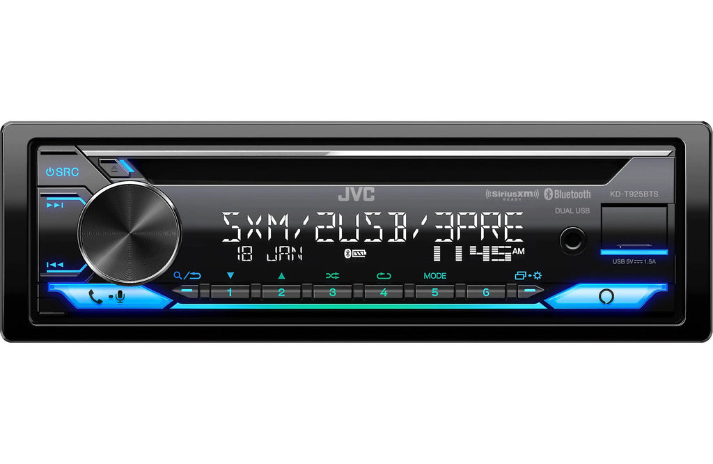 JVC KDT925BTS Single-Din CD Receiver, BT, SXM Ready, Dual USB
