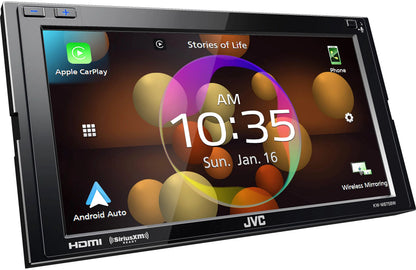 JVC KWM875BW Double-Din Mechless Receiver, BT, Wireless Carplay/Android Auto, SXM Ready, HDMI, Hi-Res Audio