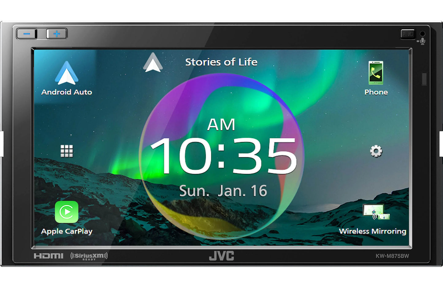 JVC KWM875BW Double-Din Mechless Receiver, BT, Wireless Carplay/Android Auto, SXM Ready, HDMI, Hi-Res Audio