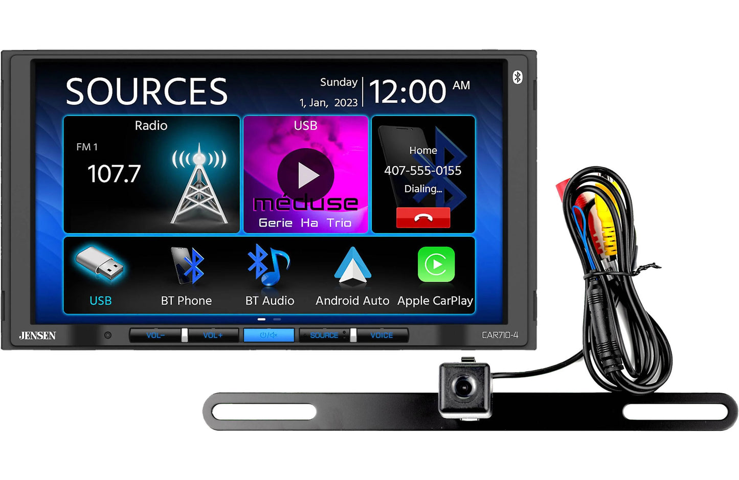 Jensen CAR 710-4 7" Double-Din Radio, Mechless, Apple Carplay, Android Auto