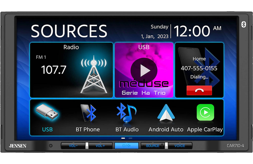 Jensen CAR 710-4 7" Double-Din Radio, Mechless, Apple Carplay, Android Auto