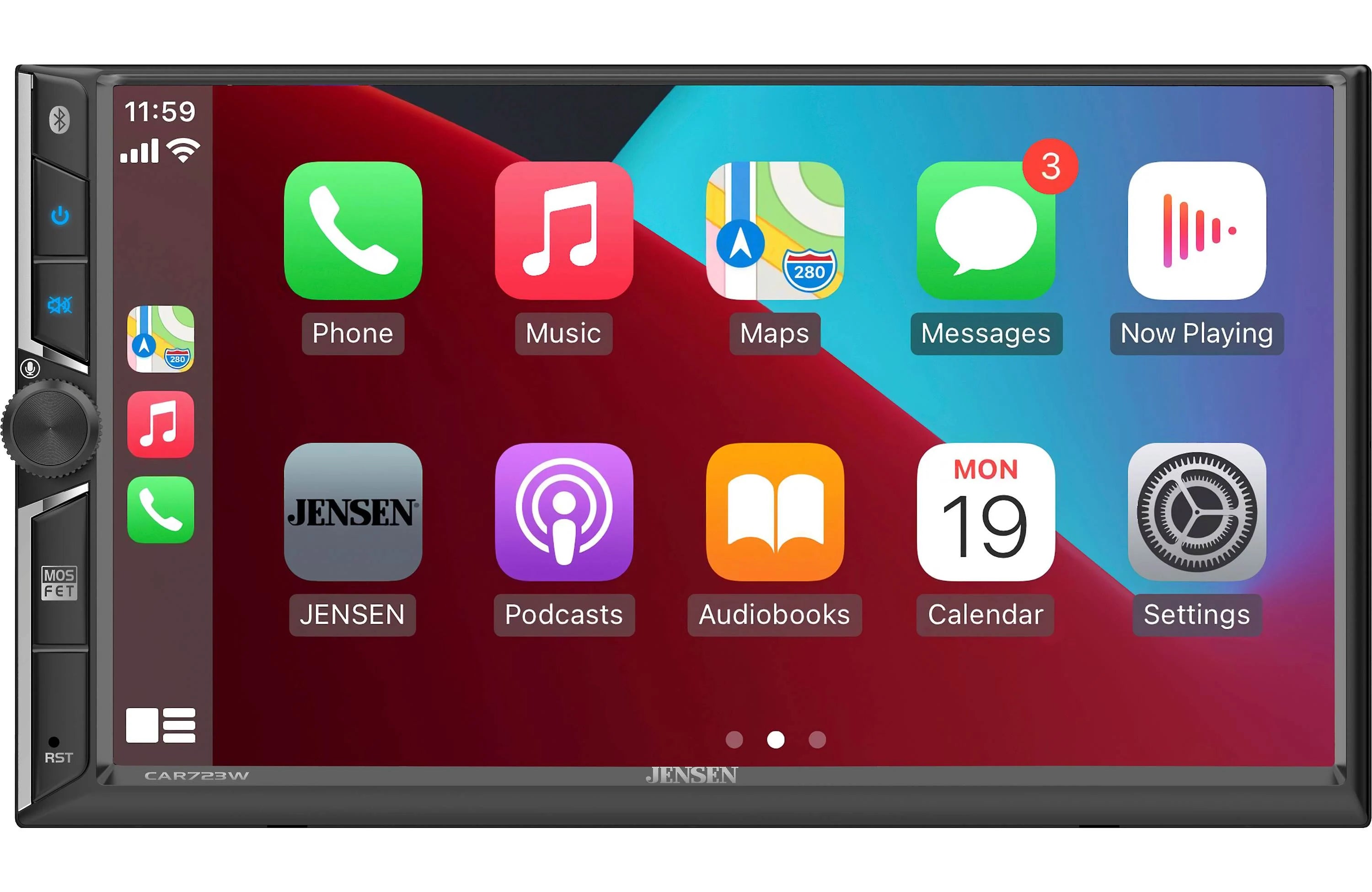 Jensen CAR723W 7" Double-Din Radio, Mechless, Wireless Apple Carplay, Android Auto