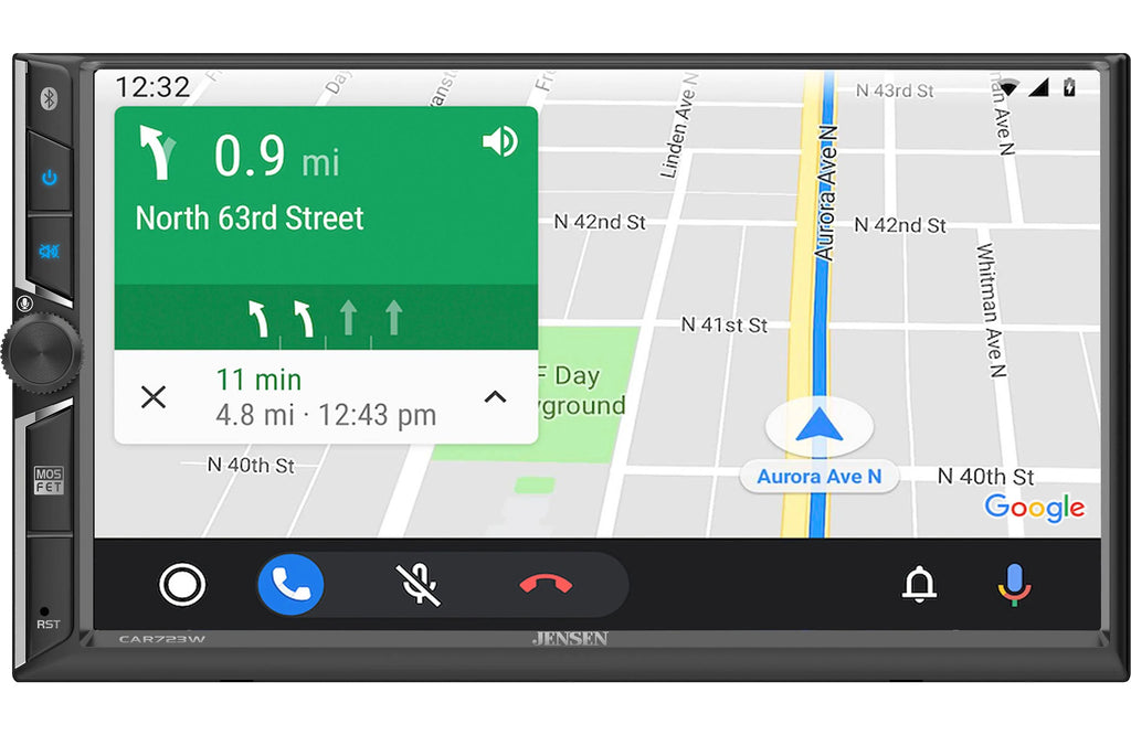 Jensen CAR723W 7" Double-Din Radio, Mechless, Wireless Apple Carplay, Android Auto