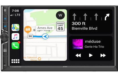 Jensen CAR723W 7" Double-Din Radio, Mechless, Wireless Apple Carplay, Android Auto