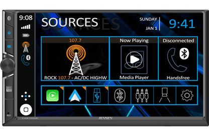 Jensen CAR723W 7" Double-Din Radio, Mechless, Wireless Apple Carplay, Android Auto