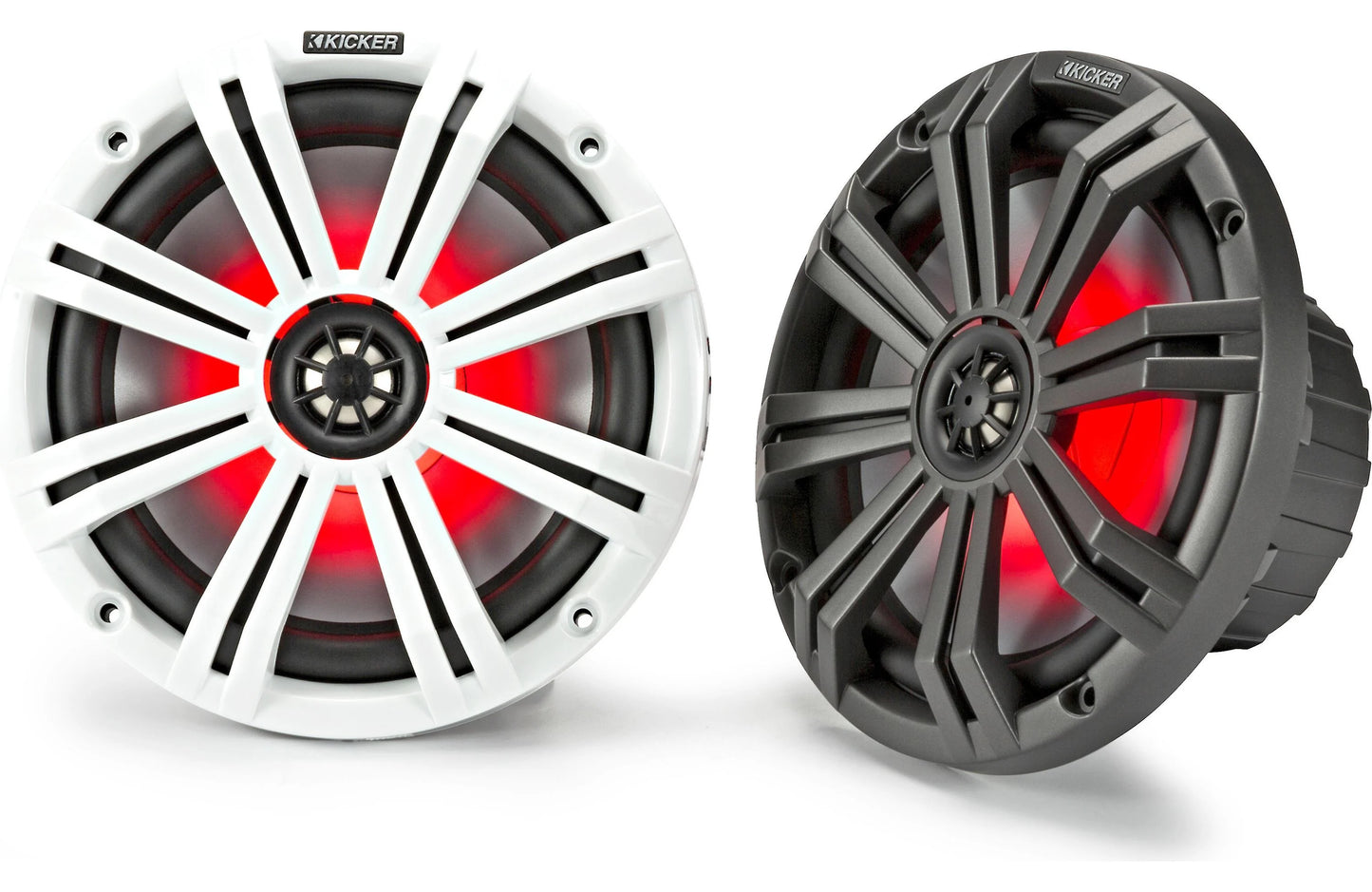 Kicker KM84L 8" White or Charcoal Marine Speakers With RGB LED Lights