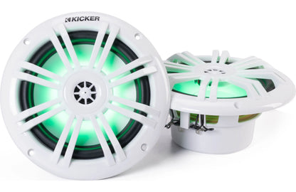Kicker KM604WL 6.5" White Marine Speakers With RGB LED Lights