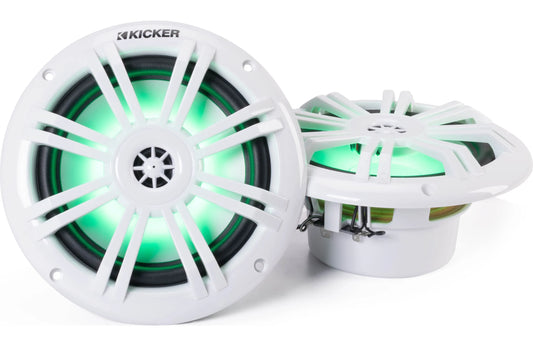 Kicker KM604WL 6.5" White Marine Speakers With RGB LED Lights
